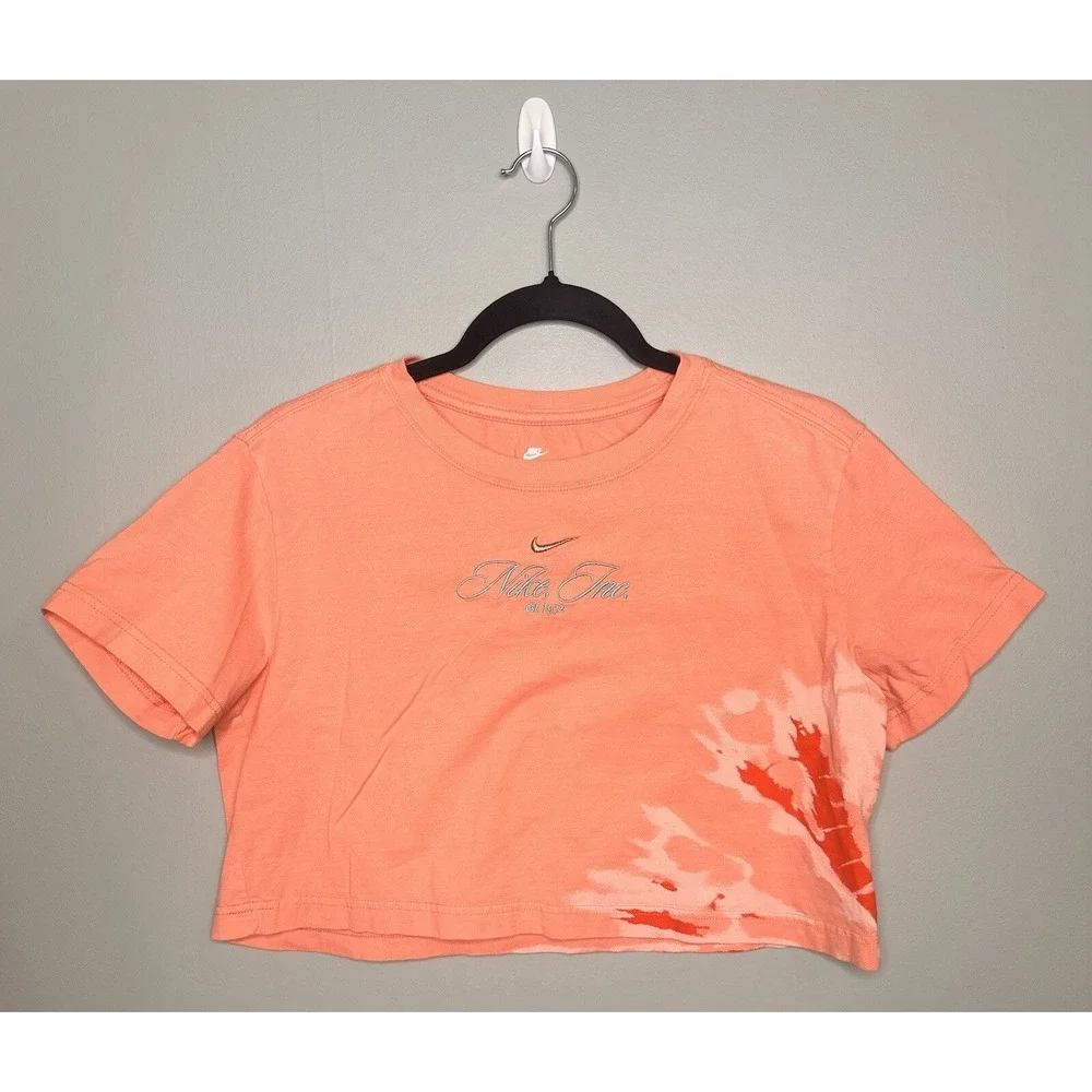 The nike tee crop top size XS t‎ shirt Peach short sleeve logo The Dye RARE